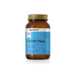 Amber bottle of Ecogenetics 5-HTP Plus dietary supplement with a blue label, 60 capsules