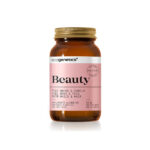 Amber bottle of Ecogenetics Beauty Skin, Nails, and Hair dietary supplement with a pink label, 60 capsules