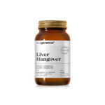 Amber bottle of Ecogenetics Liver Hangover dietary supplement with a white label, 60 capsules