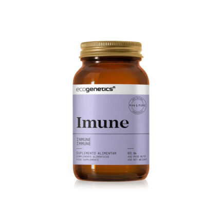 Amber bottle of Ecogenetics Imune dietary supplement with a lilac label, 60 capsules