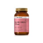 Amber bottle of Ecogenetics Krill + DHA Plus dietary supplement with a pink label, 60 capsules