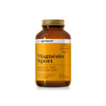 Amber bottle of Ecogenetics Magnesium Sport dietary supplement with a yellow label, 120 capsules
