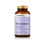 Amber bottle of Ecogenetics Metabolism dietary supplement with a lilac label, 120 capsules