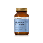 Amber bottle of Ecogenetics Vitamin B Complex dietary supplement with a blue label, 30 capsules