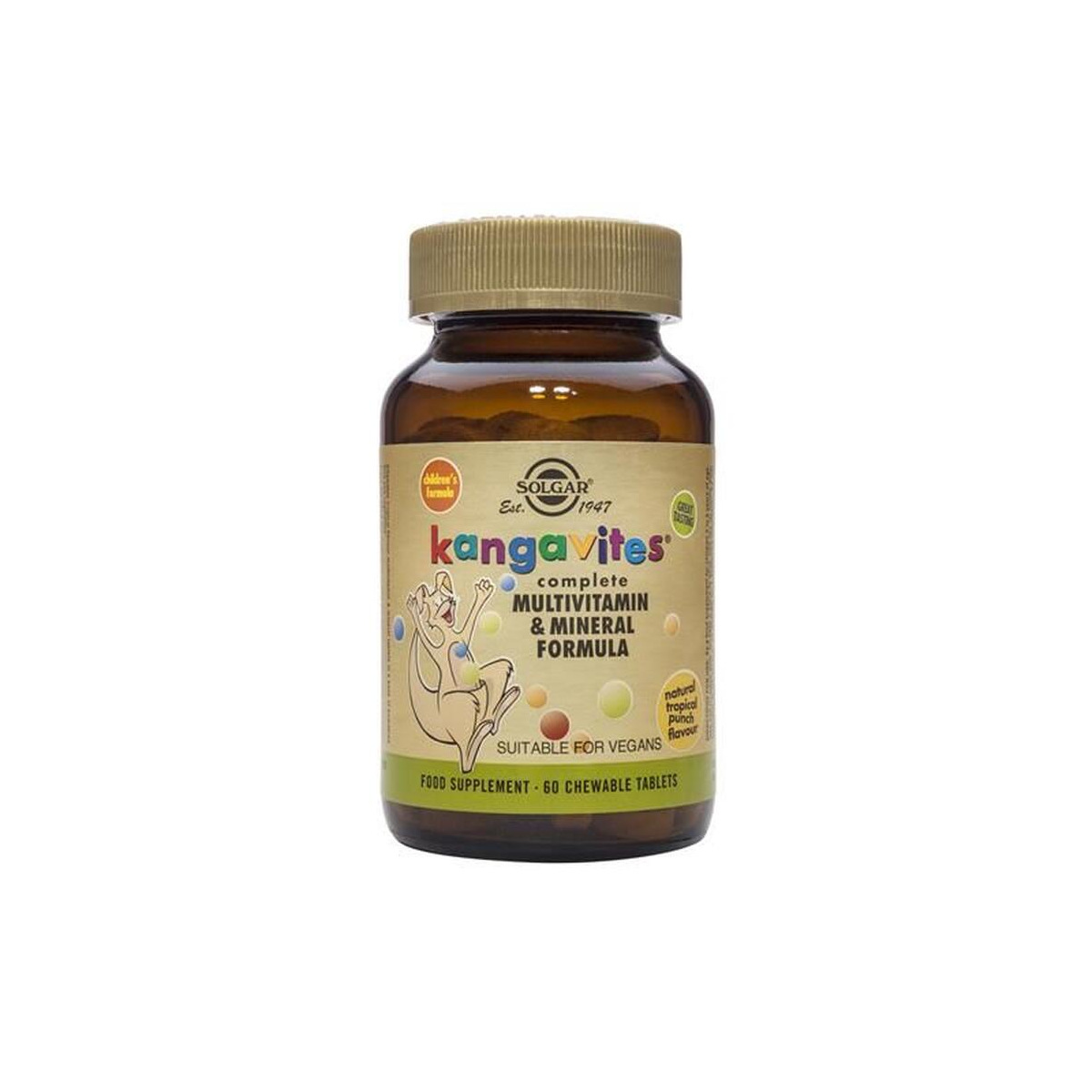 1000159 Solgar - Kangavites Fórmula Multivitamínica y Mineral con sabor a frutas tropicales - 60 comprimidos - Imagen 1
