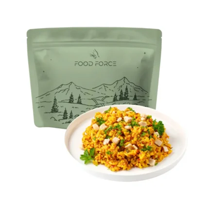 Food Force Arroz Frito com Frango, refeição liofilizada prática para viagens, campismo e reserva alimentar