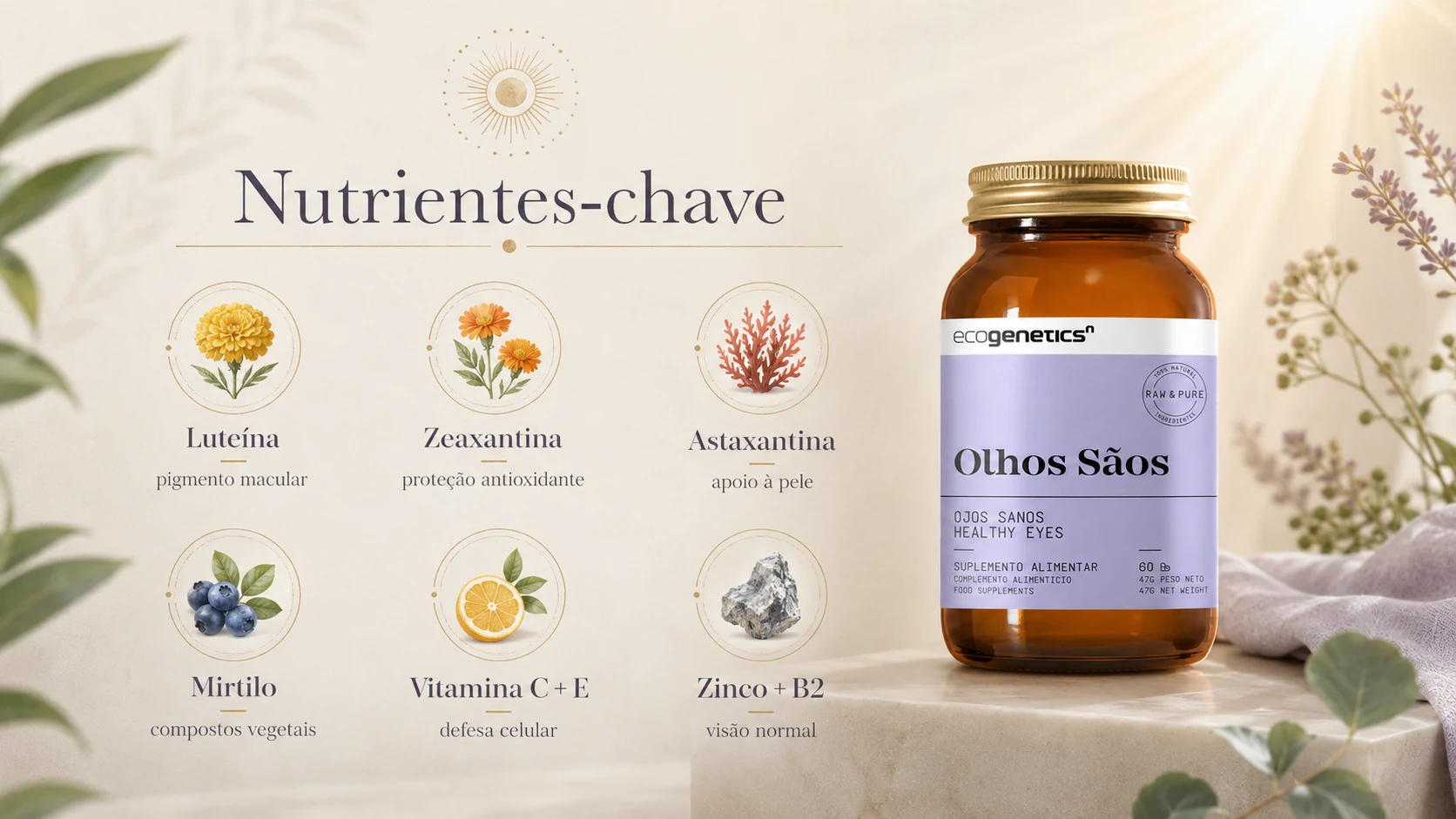 Infografía sobre los nutrientes clave de EcogeneticsN «Ojos sanos»